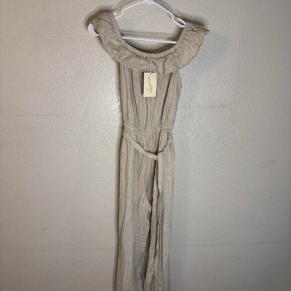 Universal Thread cream jumpsuit with thin vertical stripes
